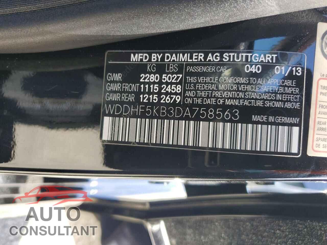 MERCEDES-BENZ E-CLASS 2013 - WDDHF5KB3DA758563