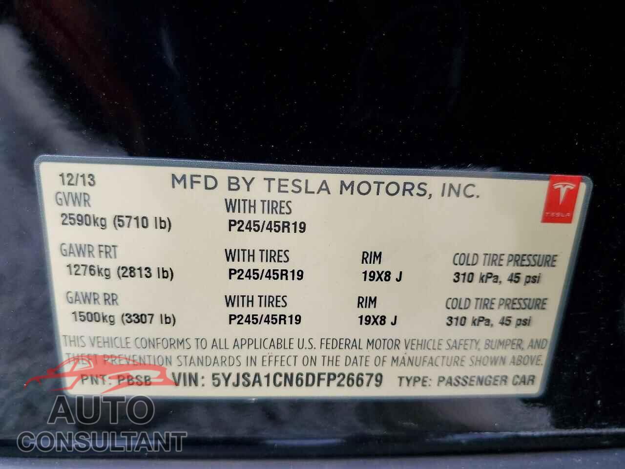 TESLA MODEL S 2013 - 5YJSA1CN6DFP26679