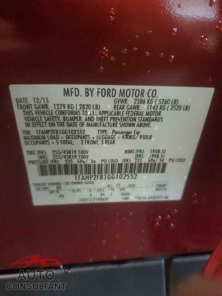 FORD TAURUS 2016 - 1FAHP2F81GG102552