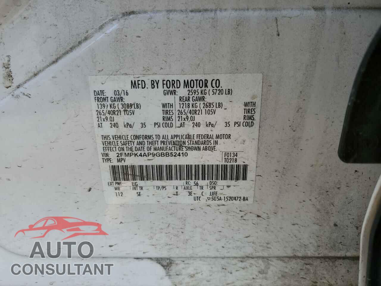 FORD EDGE 2016 - 2FMPK4AP9GBB52410