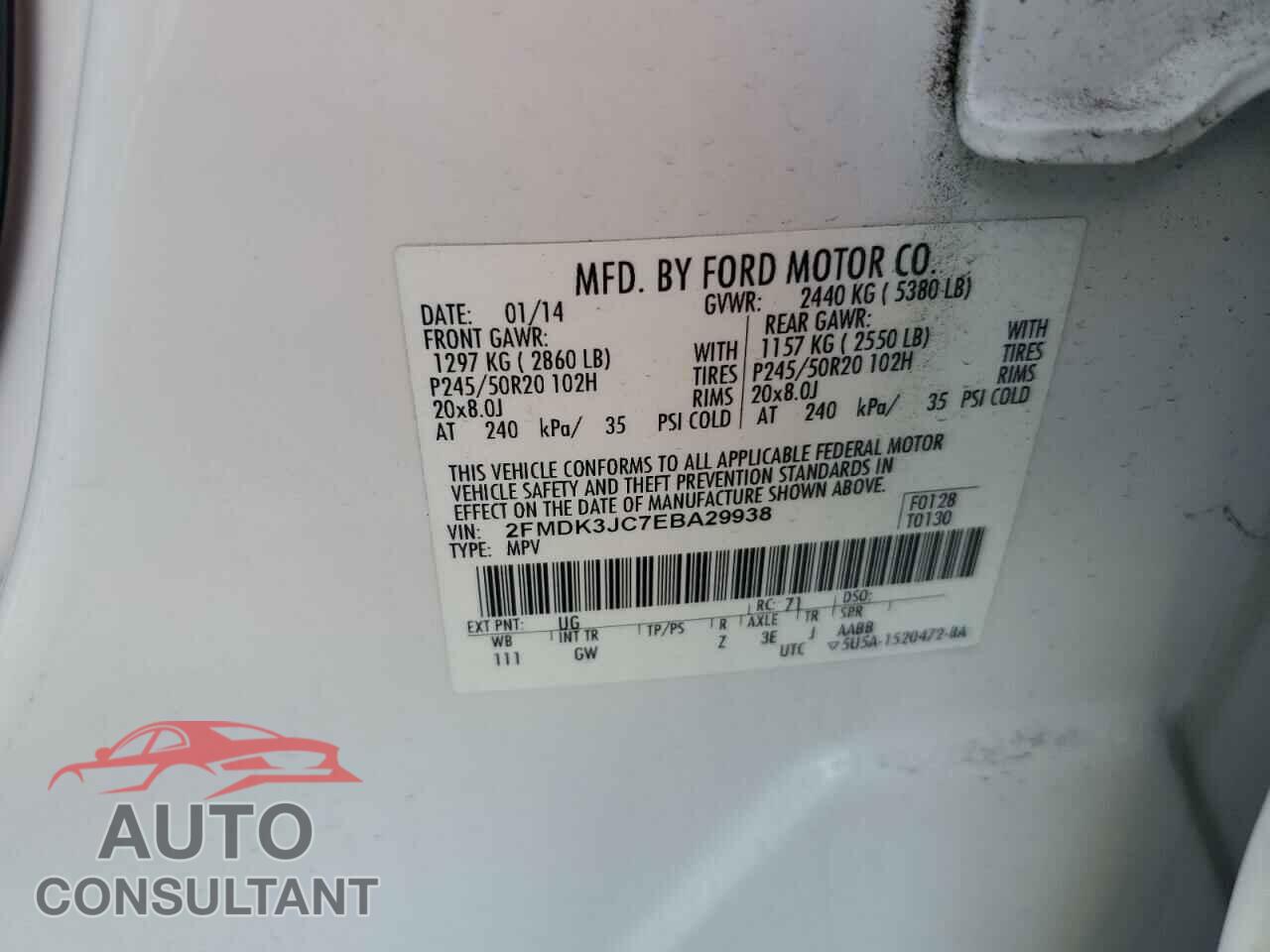 FORD EDGE 2014 - 2FMDK3JC7EBA29938