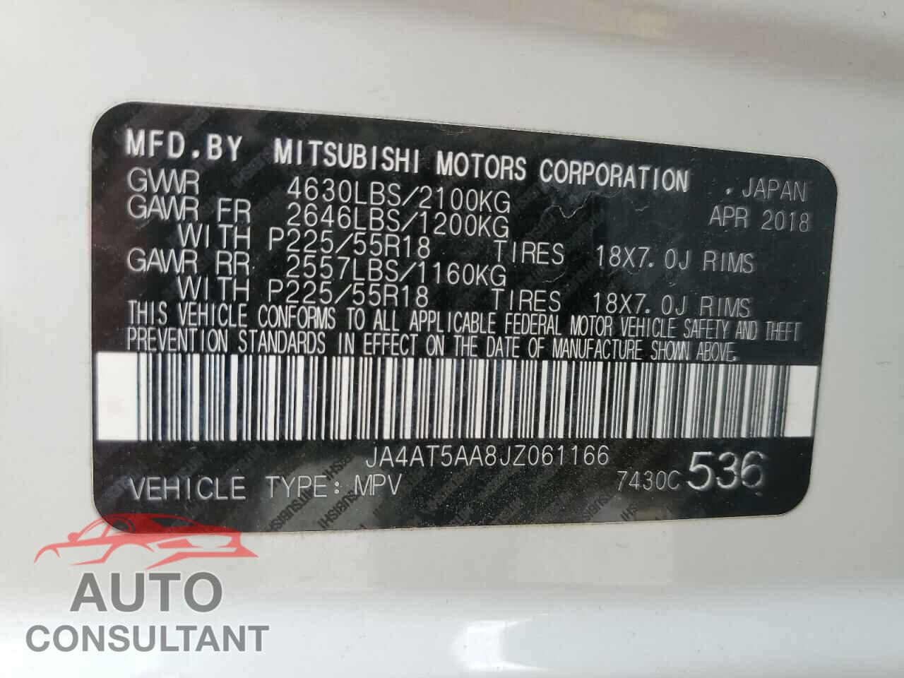 MITSUBISHI ECLIPSE 2018 - JA4AT5AA8JZ061166