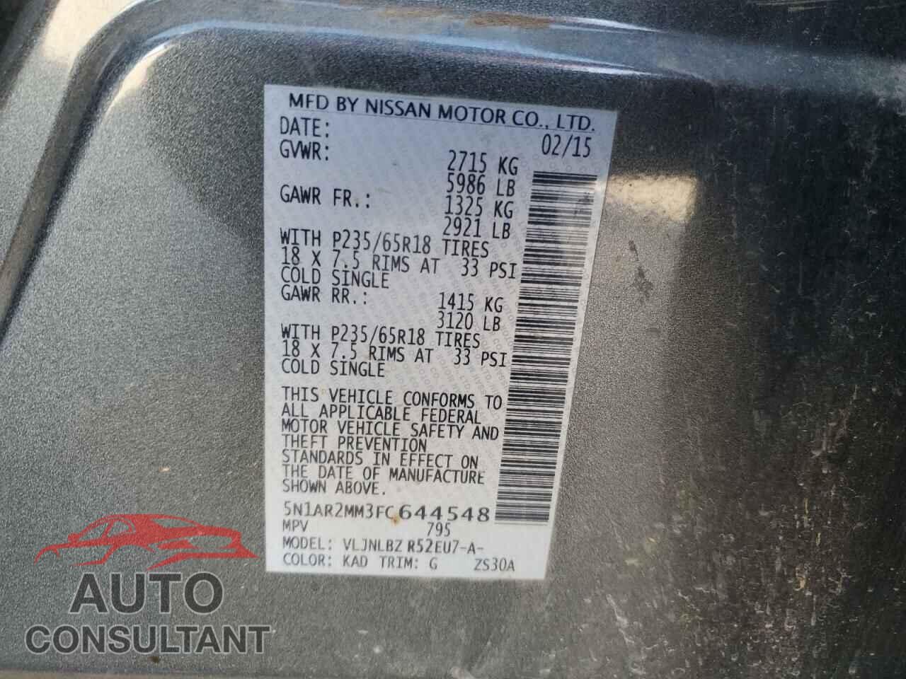 NISSAN PATHFINDER 2015 - 5N1AR2MM3FC644548