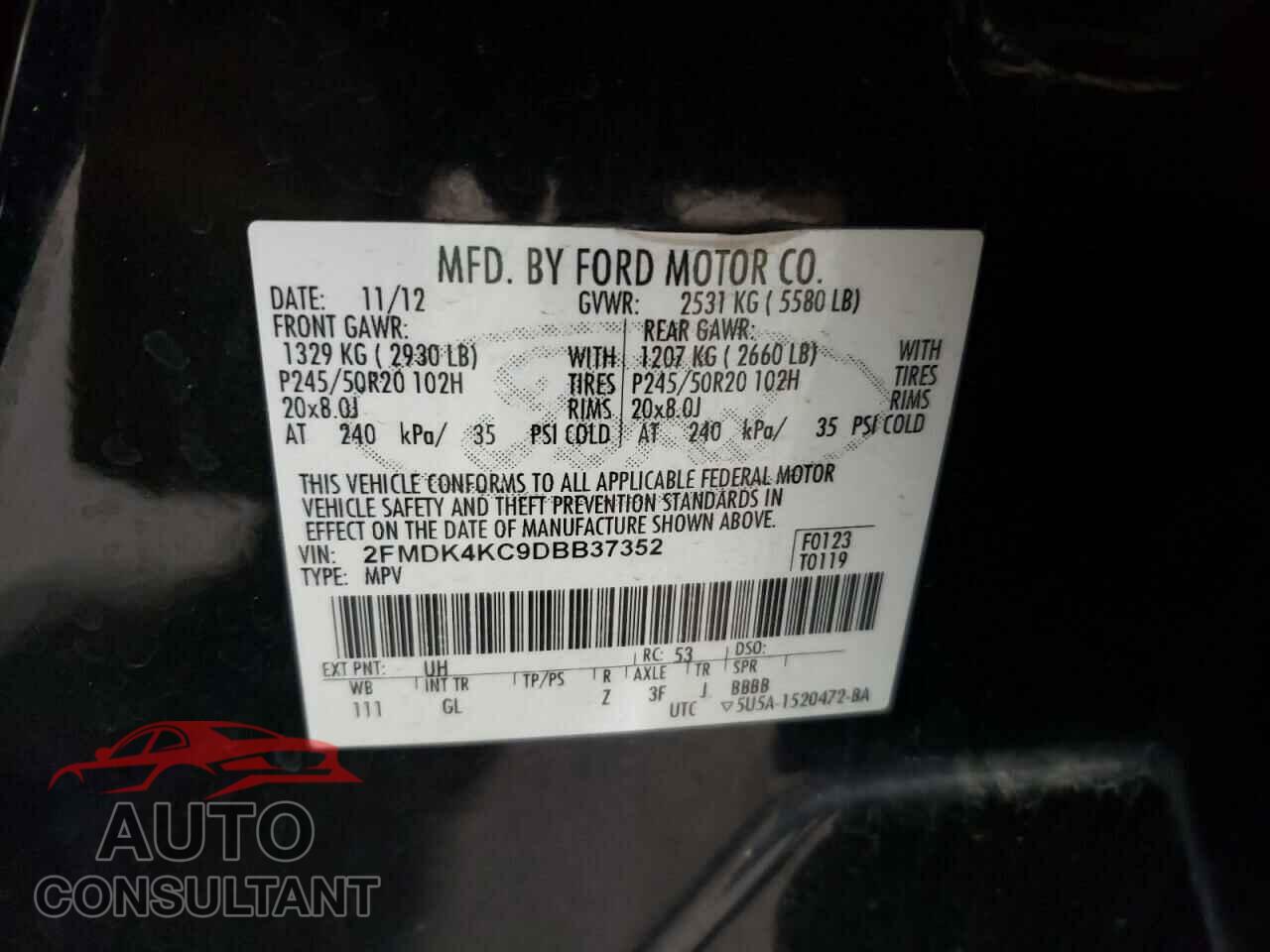 FORD EDGE 2013 - 2FMDK4KC9DBB37352