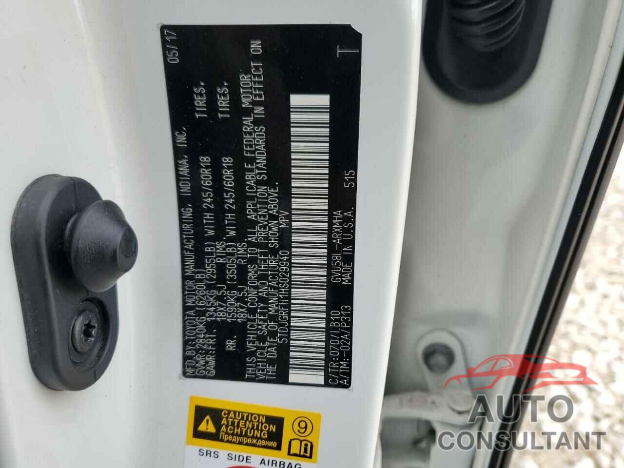 TOYOTA HIGHLANDER 2017 - 5TDJGRFH1HS029940