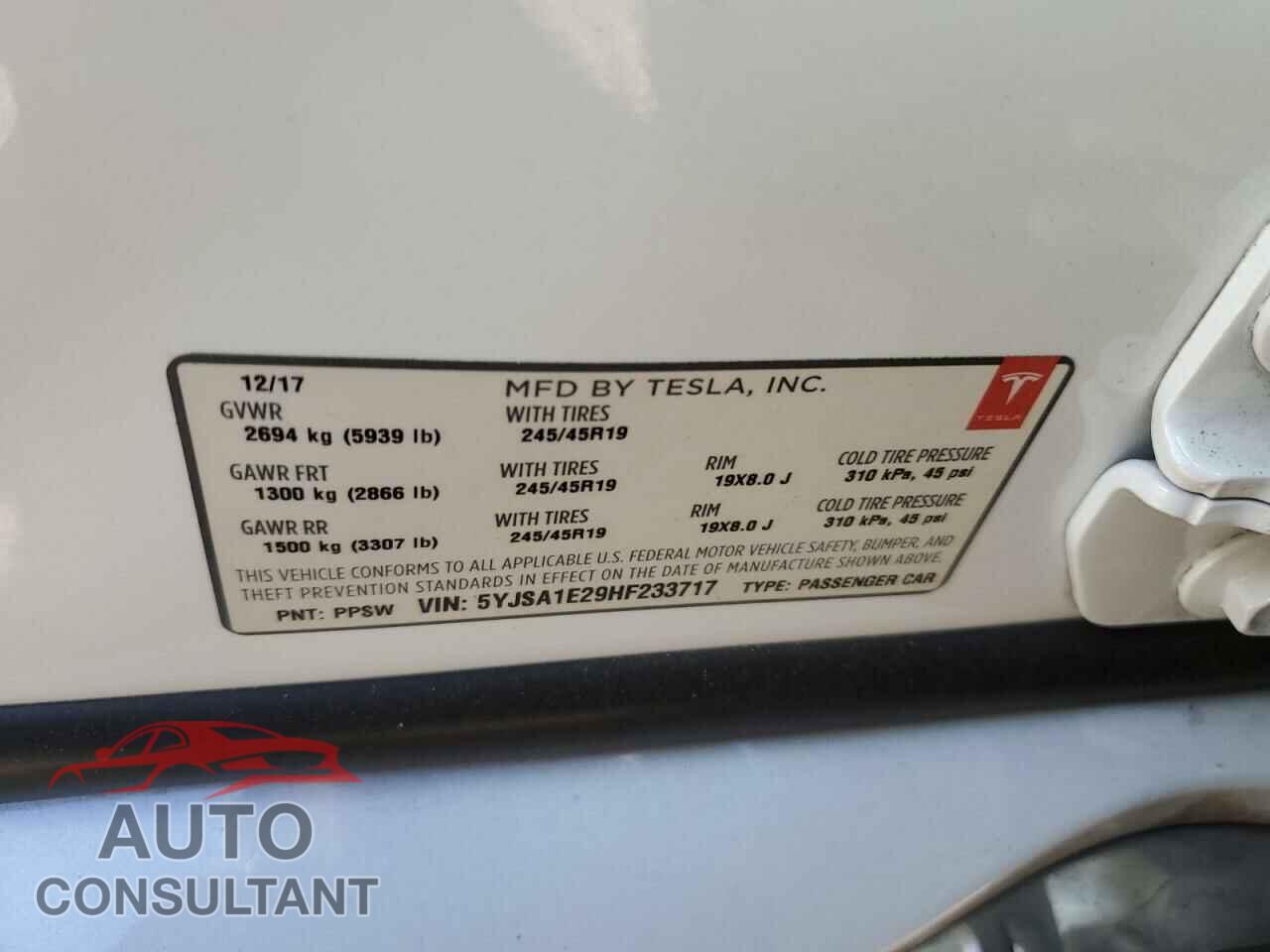 TESLA MODEL S 2017 - 5YJSA1E29HF233717