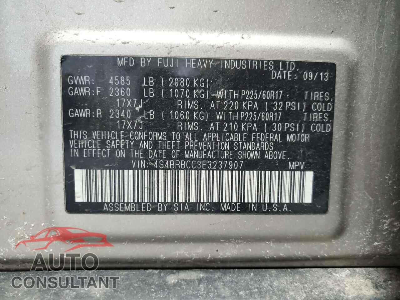 SUBARU OUTBACK 2014 - 4S4BRBCC3E3237907