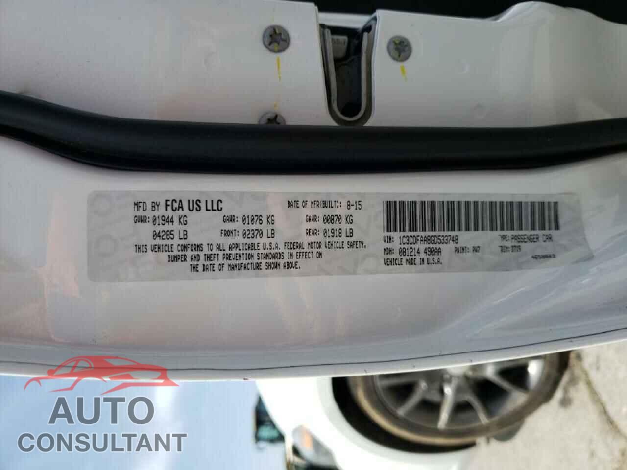 DODGE DART 2016 - 1C3CDFAA8GD533748