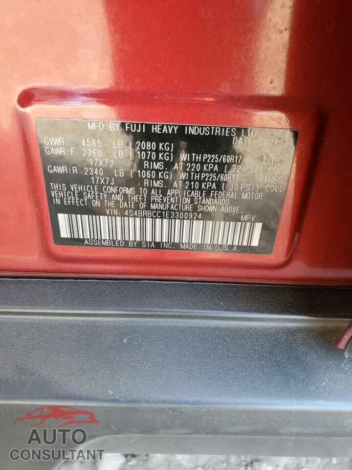 SUBARU OUTBACK 2014 - 4S4BRBCC1E3300924
