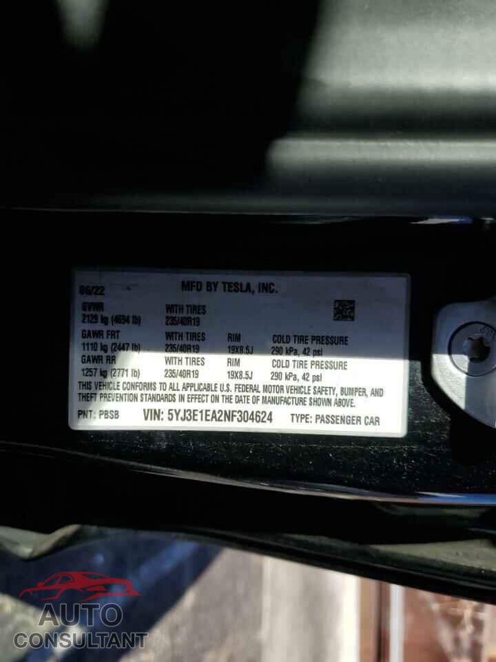 TESLA MODEL 3 2022 - 5YJ3E1EA2NF304624