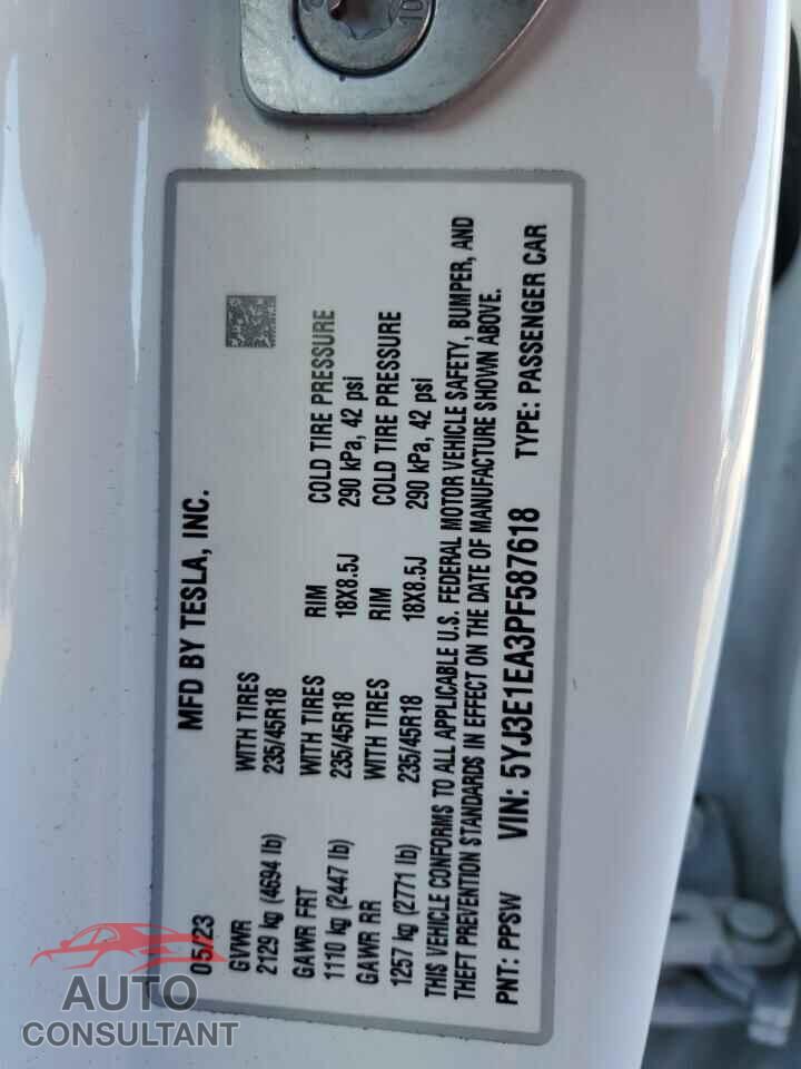 TESLA MODEL 3 2023 - 5YJ3E1EA3PF587618