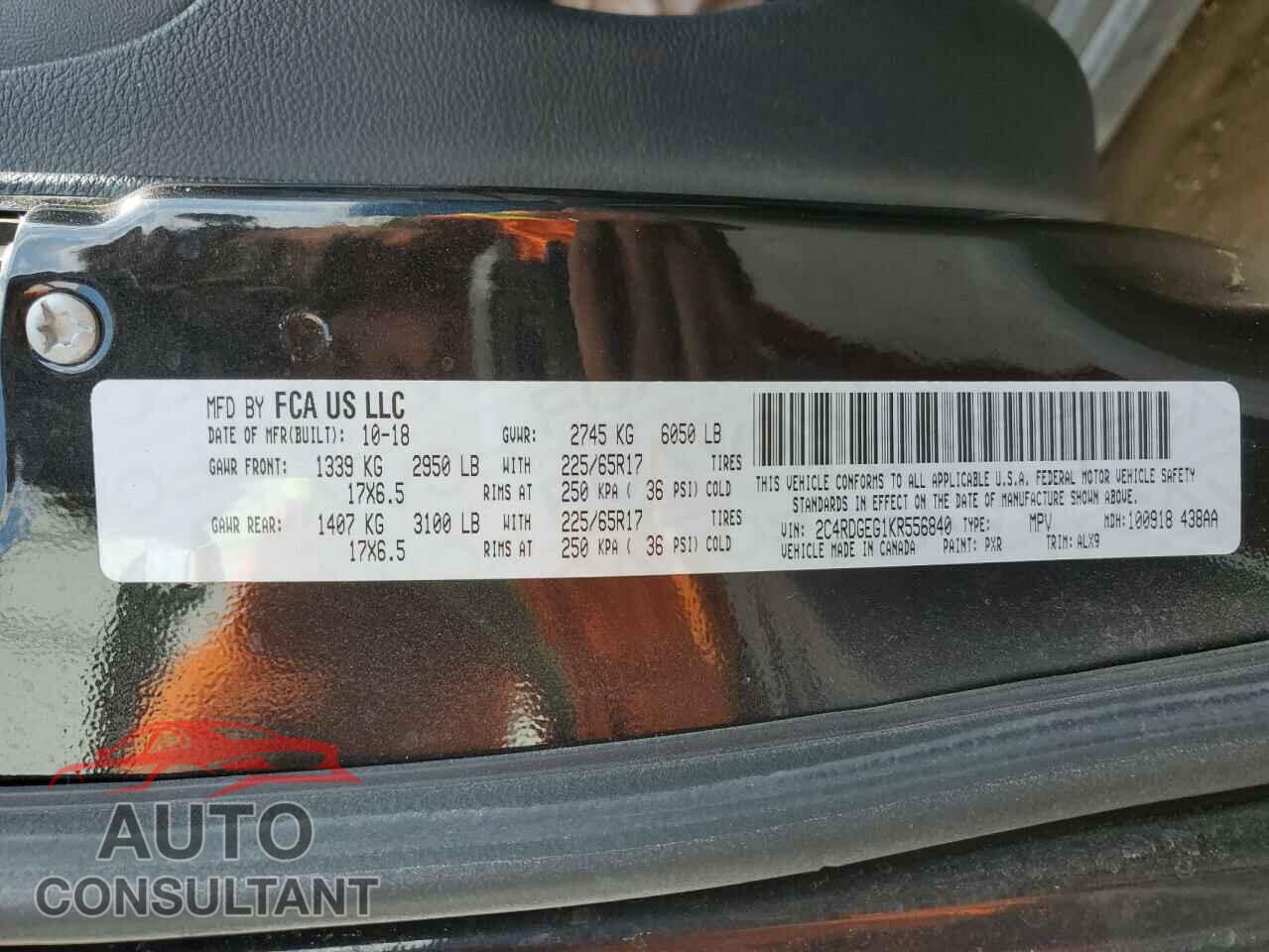 DODGE CARAVAN 2019 - 2C4RDGEG1KR556840