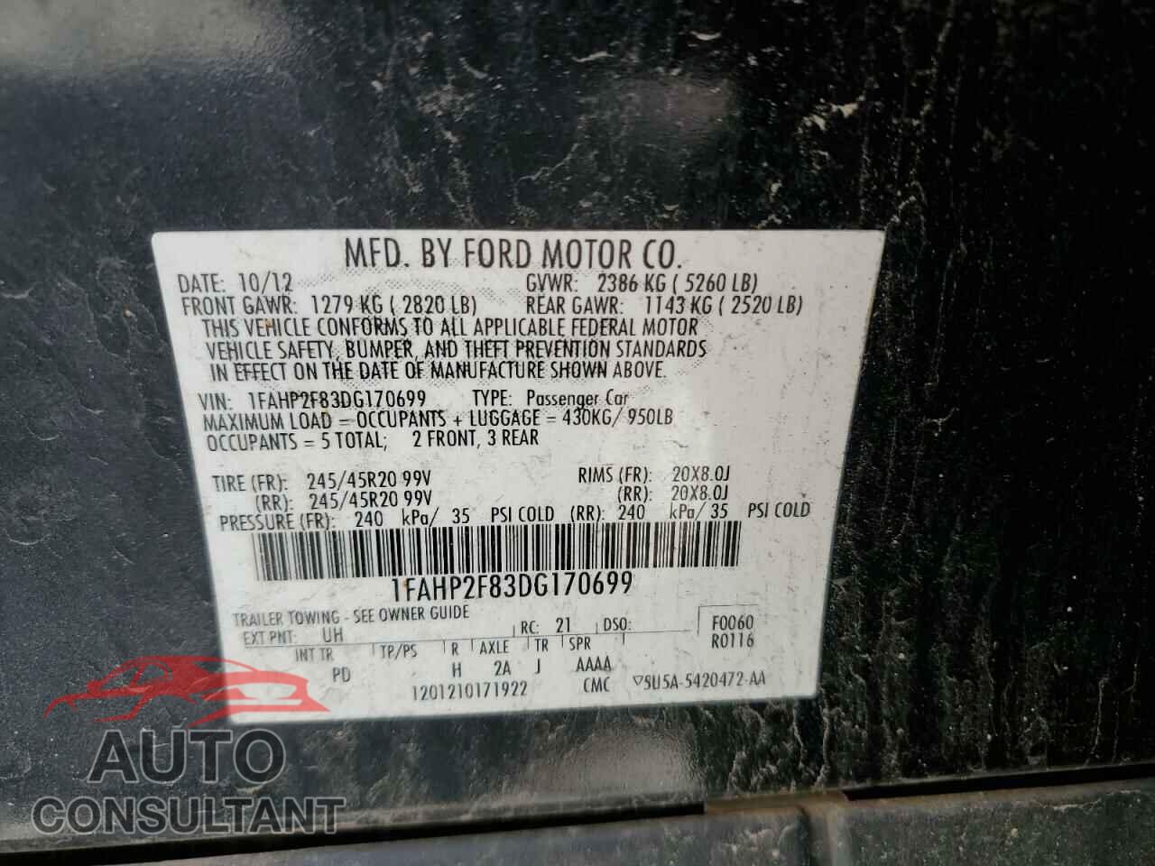FORD TAURUS 2013 - 1FAHP2F83DG170699