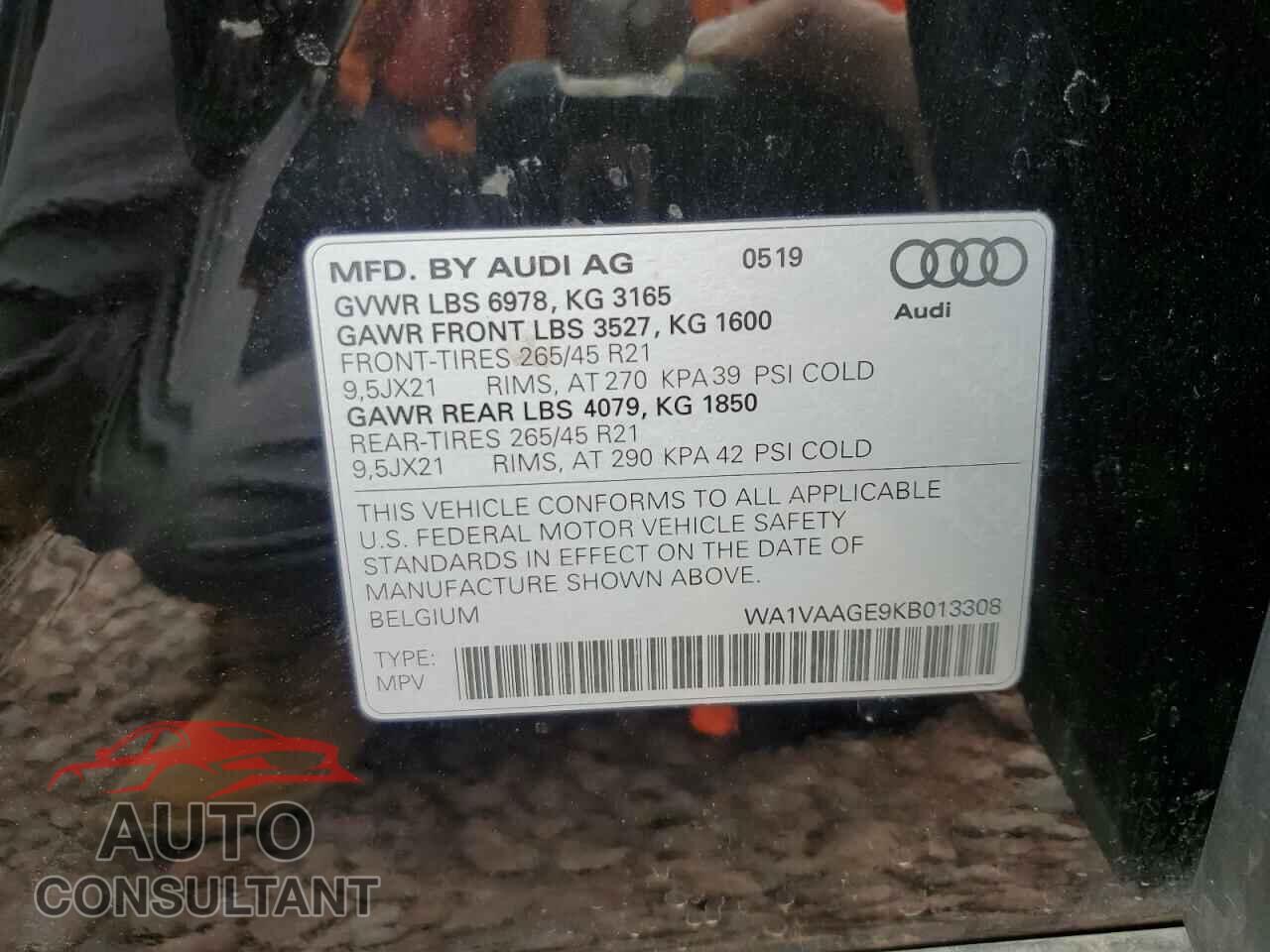AUDI E-TRON 2019 - WA1VAAGE9KB013308