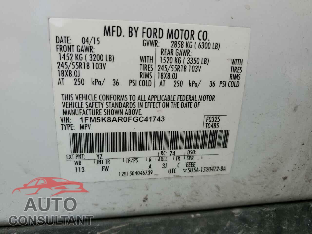 FORD EXPLORER 2015 - 1FM5K8AR0FGC41743