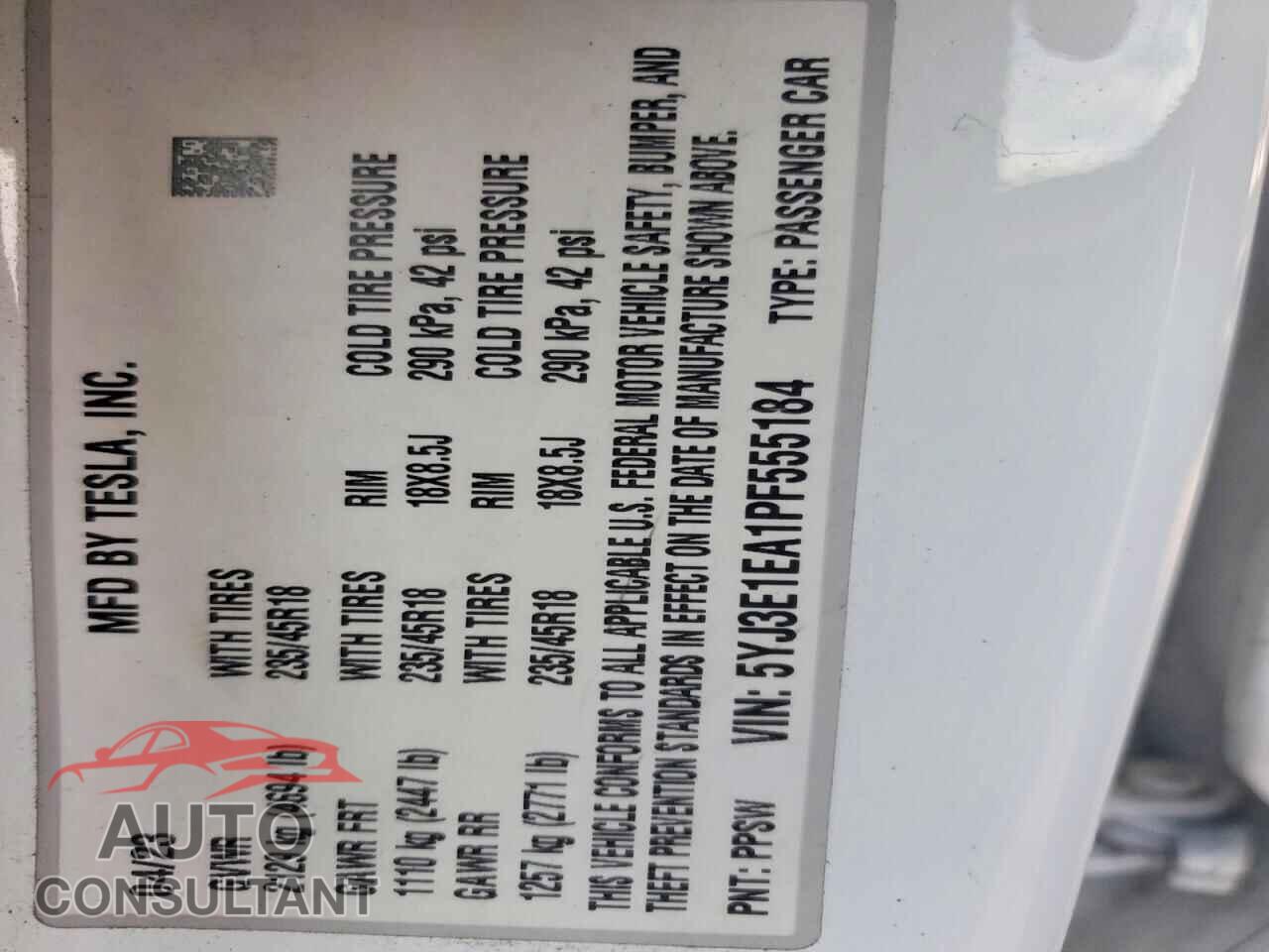 TESLA MODEL 3 2023 - 5YJ3E1EA1PF555184