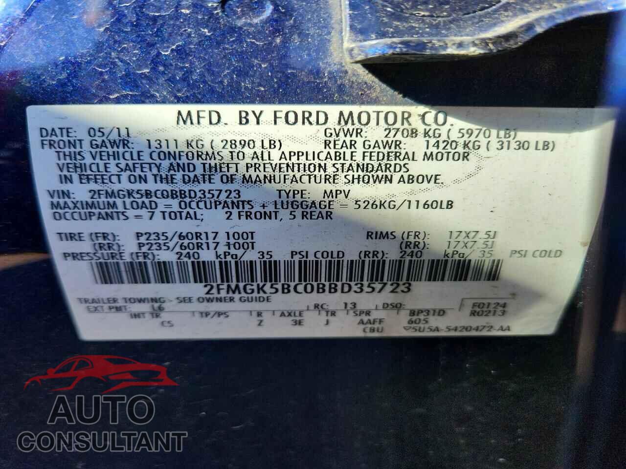 FORD FLEX 2011 - 2FMGK5BC0BBD35723