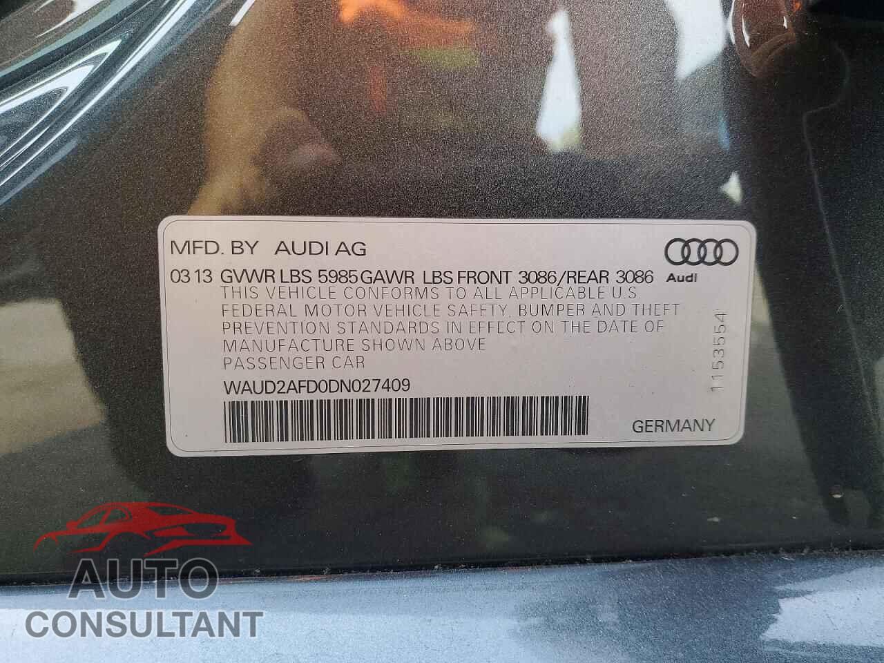 AUDI S8 2013 - WAUD2AFD0DN027409