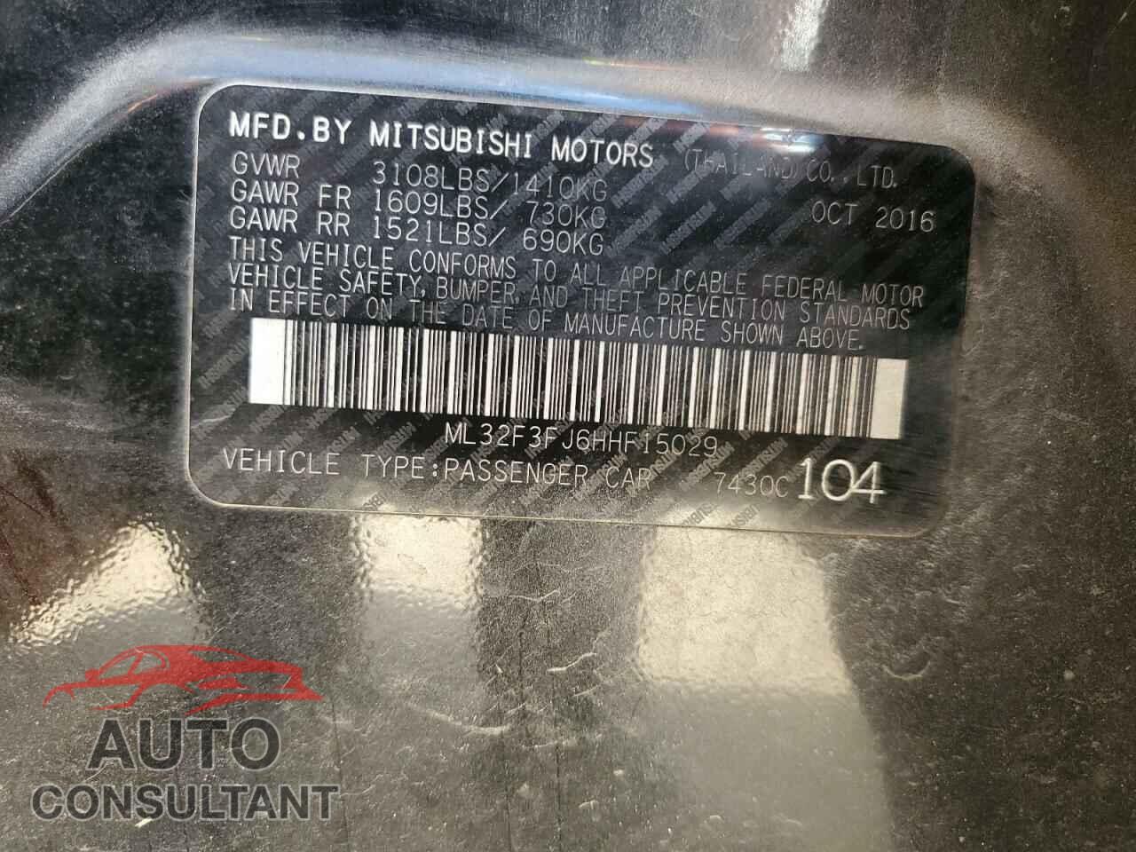 MITSUBISHI MIRAGE 2017 - ML32F3FJ6HHF15029