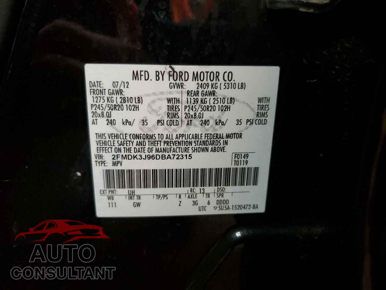 FORD EDGE 2013 - 2FMDK3J96DBA72315