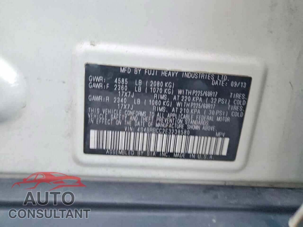 SUBARU OUTBACK 2014 - 4S4BRBCC2E3238580