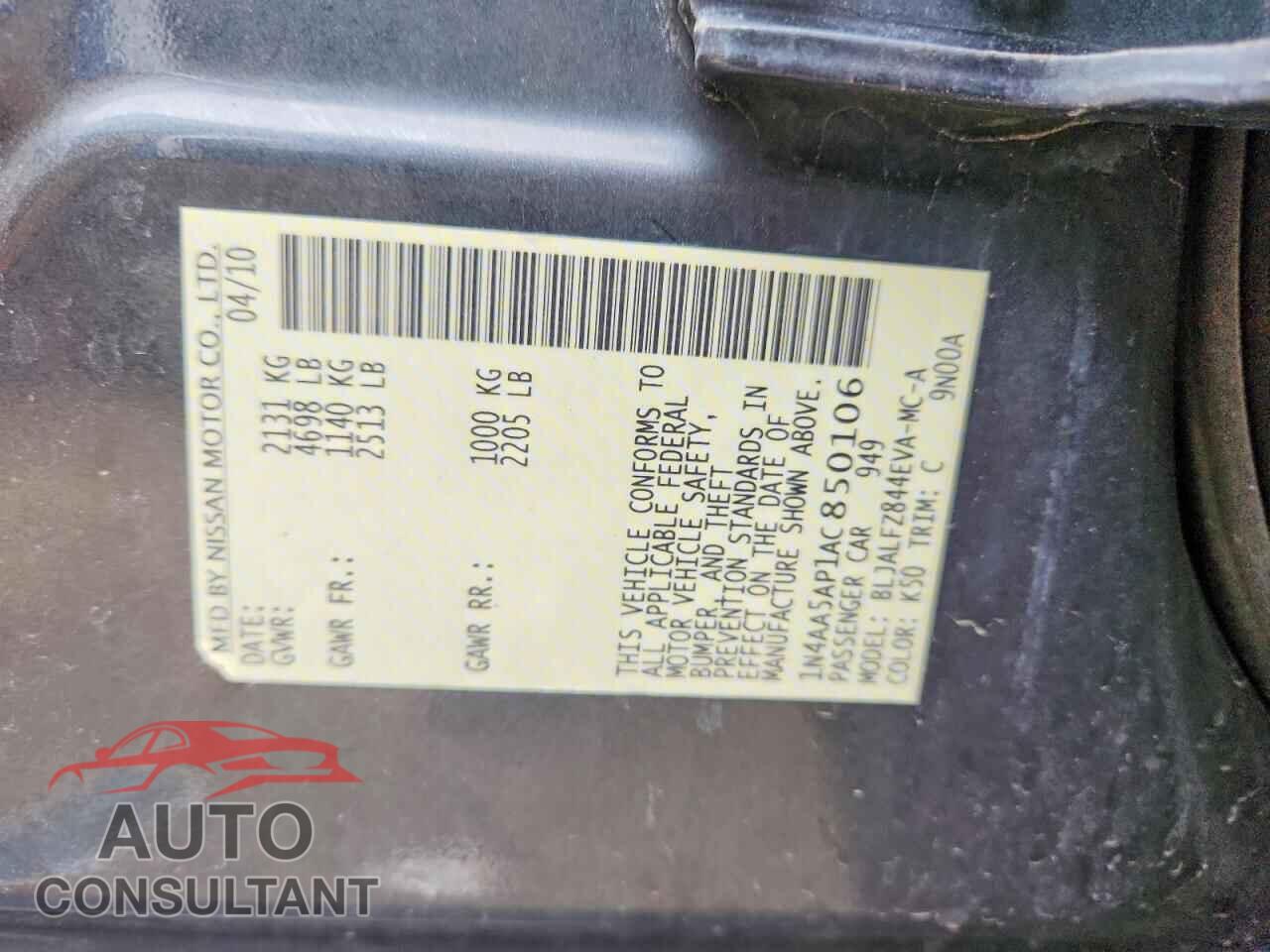 NISSAN MAXIMA 2010 - 1N4AA5AP1AC850106