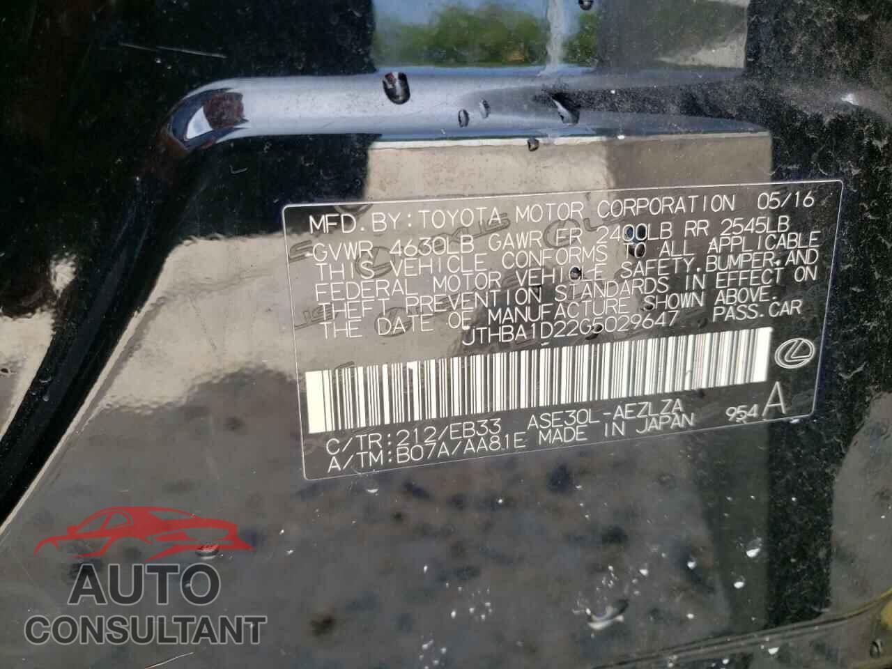 LEXUS IS 2016 - JTHBA1D22G5029647