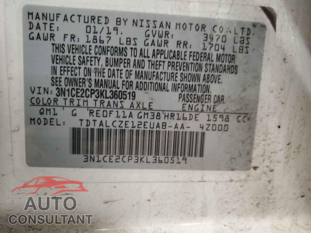 NISSAN VERSA 2019 - 3N1CE2CP3KL360519