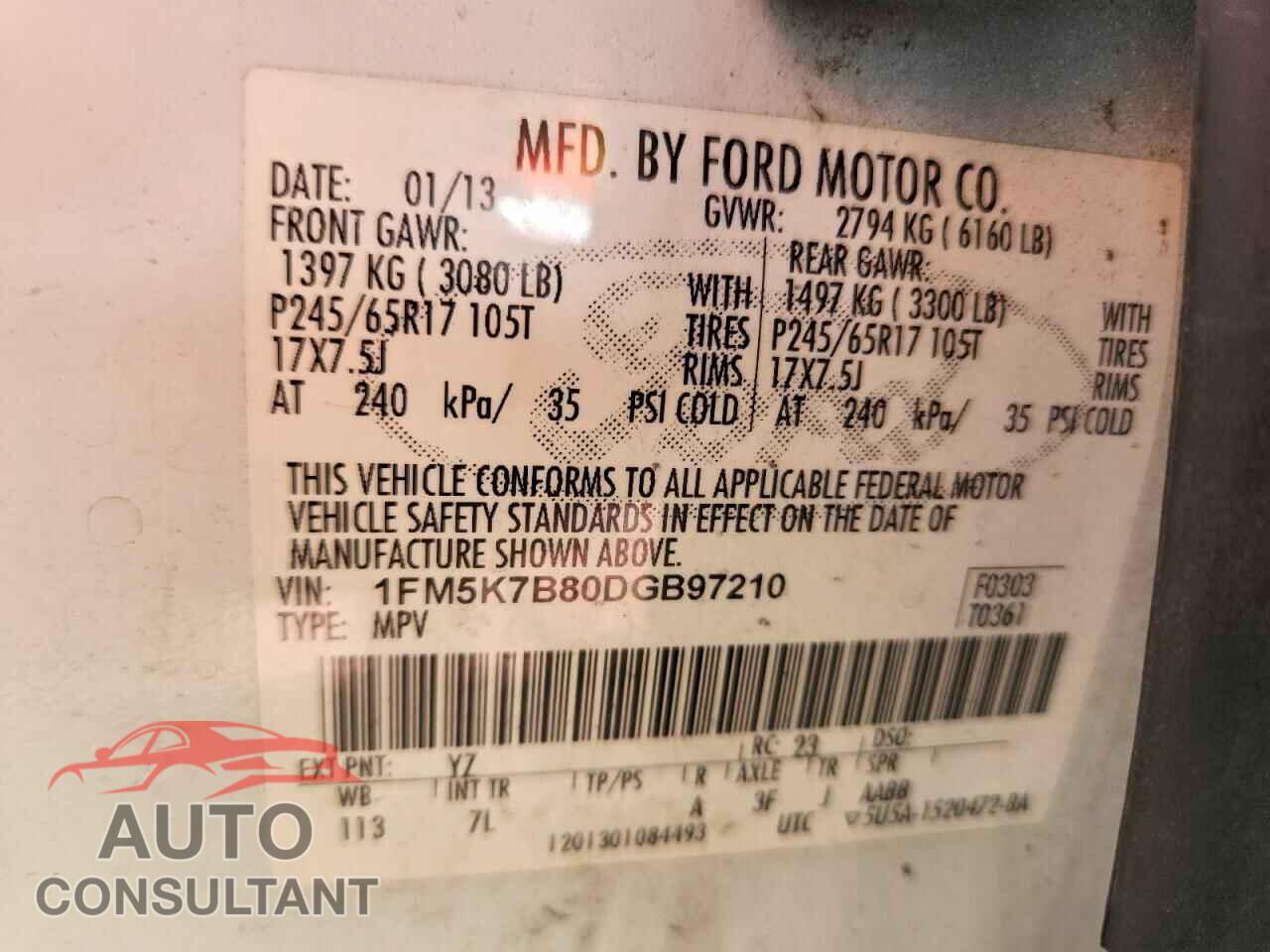 FORD EXPLORER 2013 - 1FM5K7B80DGB97210
