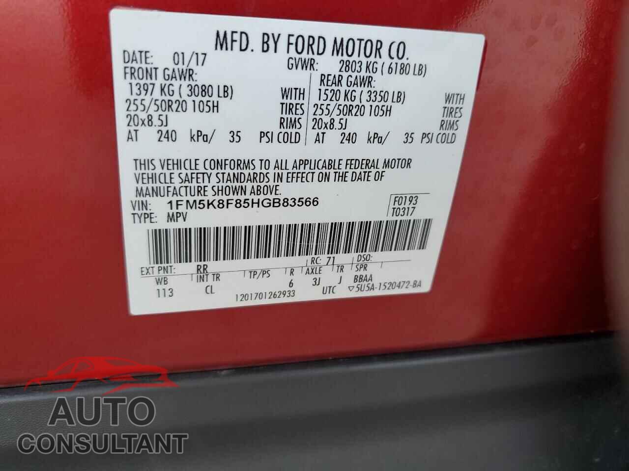 FORD EXPLORER 2017 - 1FM5K8F85HGB83566