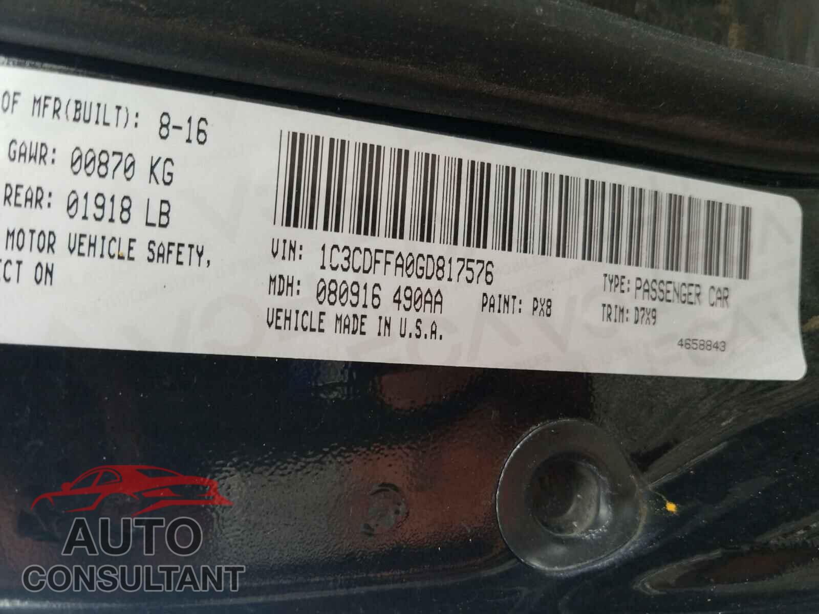 DODGE DART 2016 - 1C3CDFFA0GD817576