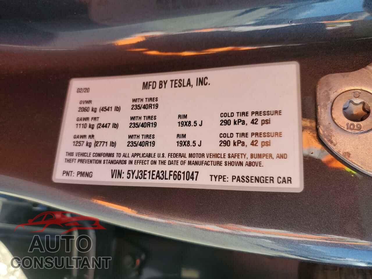 TESLA MODEL 3 2020 - 5YJ3E1EA3LF661047