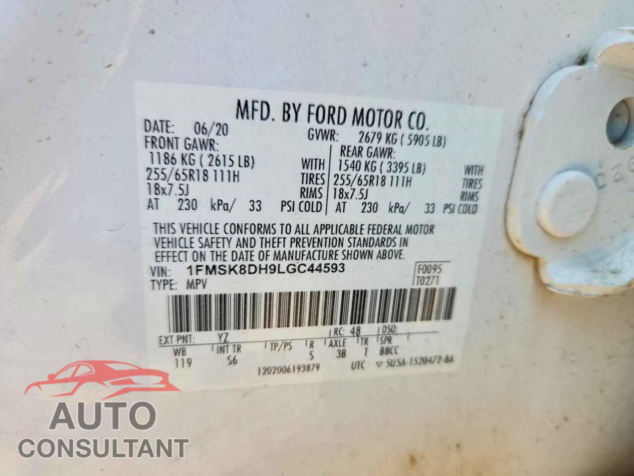 FORD EXPLORER 2020 - 1FMSK8DH9LGC44593