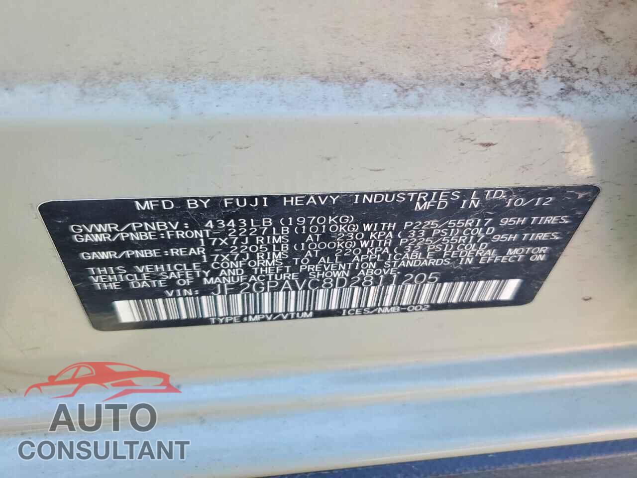 SUBARU XV 2013 - JF2GPAVC8D2811205