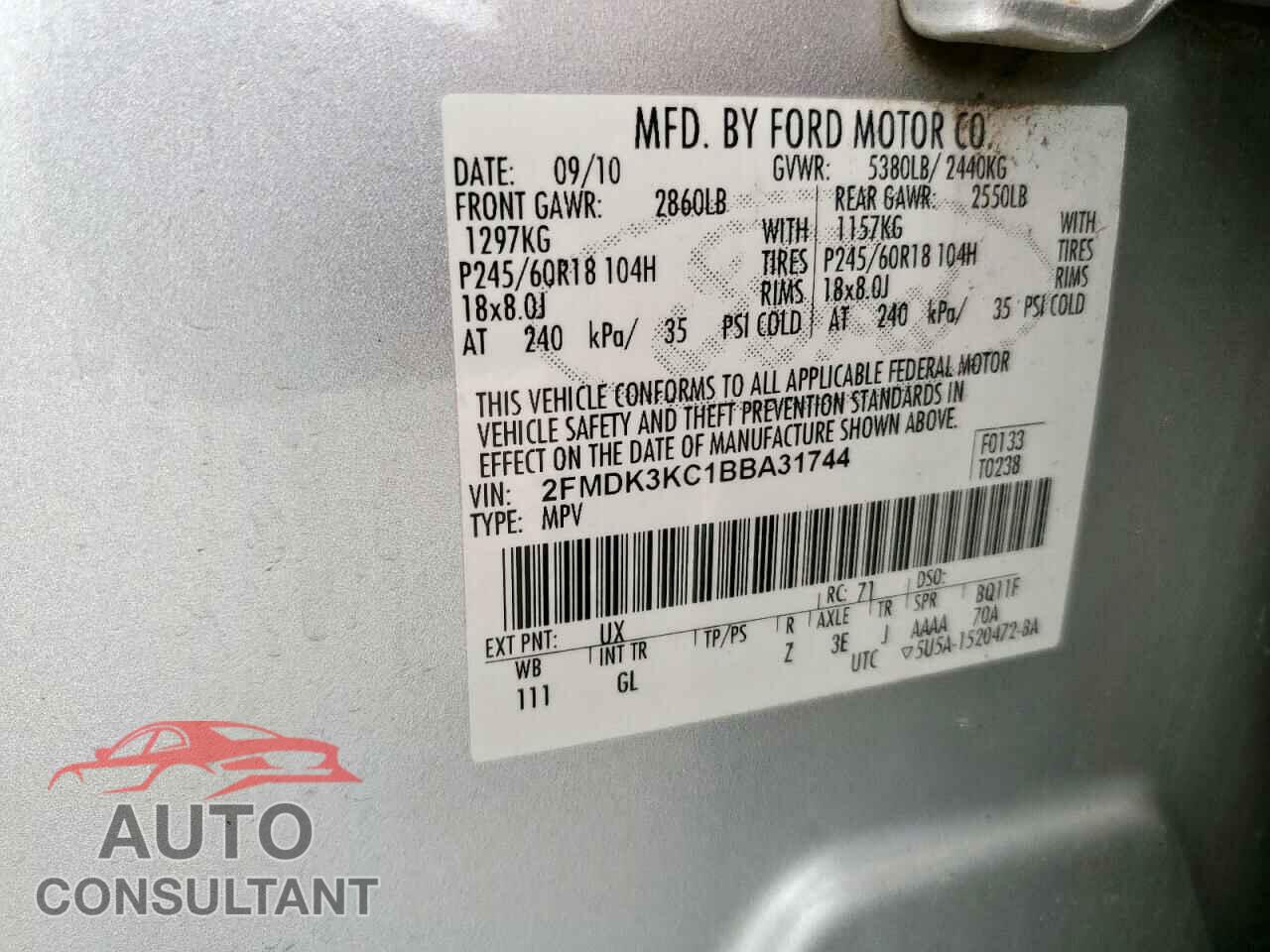 FORD EDGE 2011 - 2FMDK3KC1BBA31744