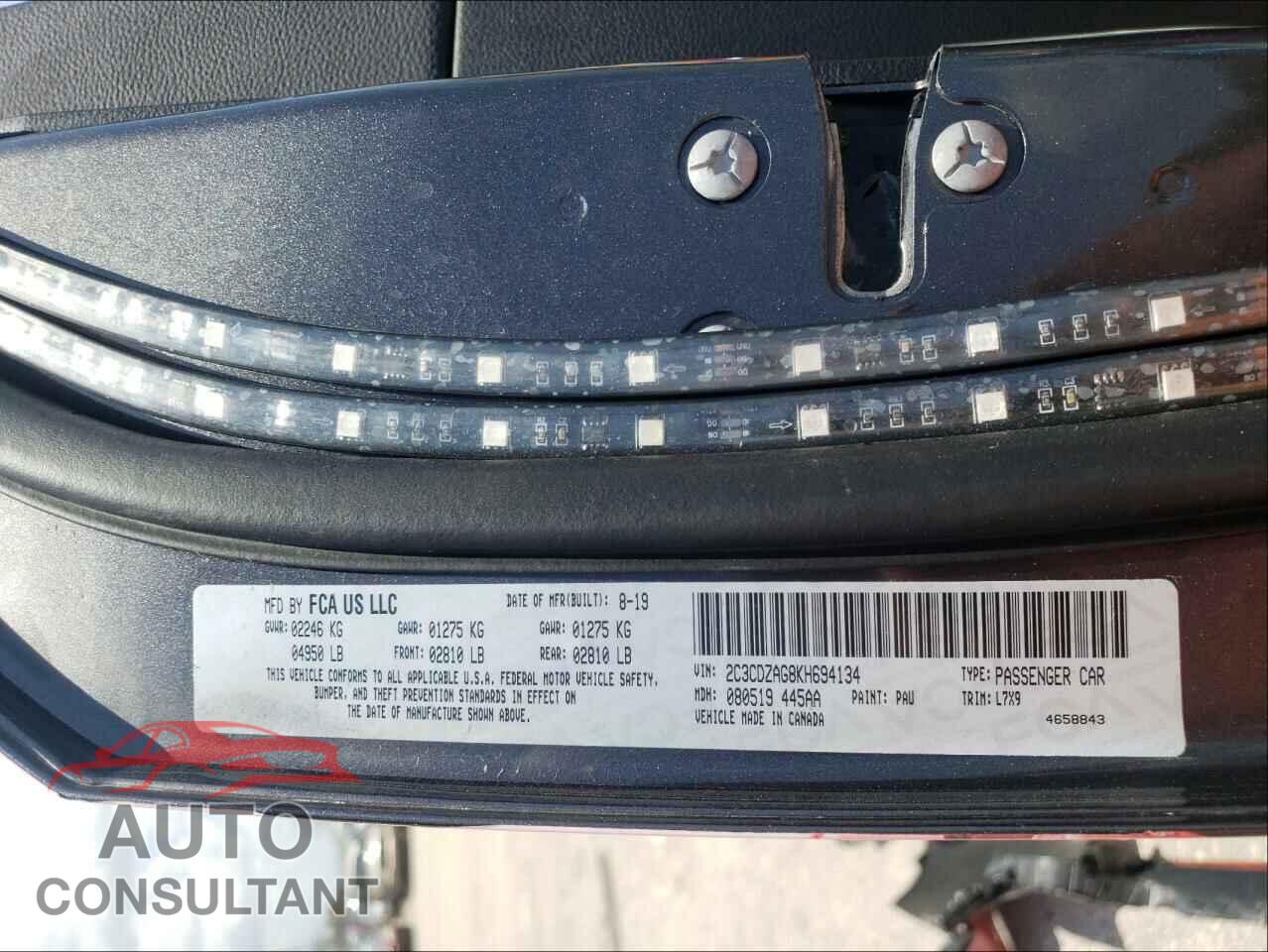 DODGE CHALLENGER 2019 - 2C3CDZAG8KH694134