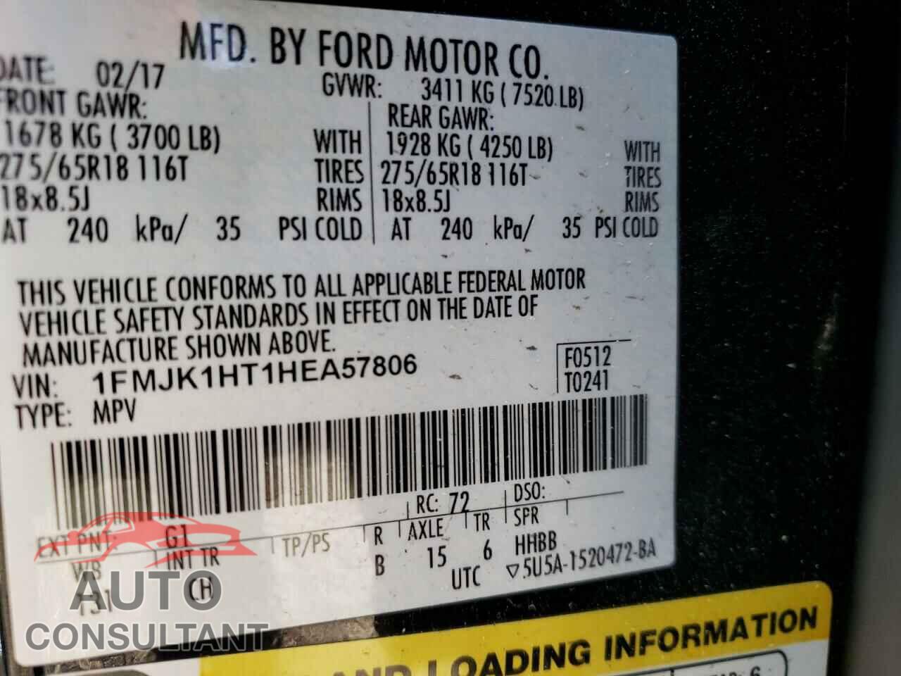 FORD EXPEDITION 2017 - 1FMJK1HT1HEA57806