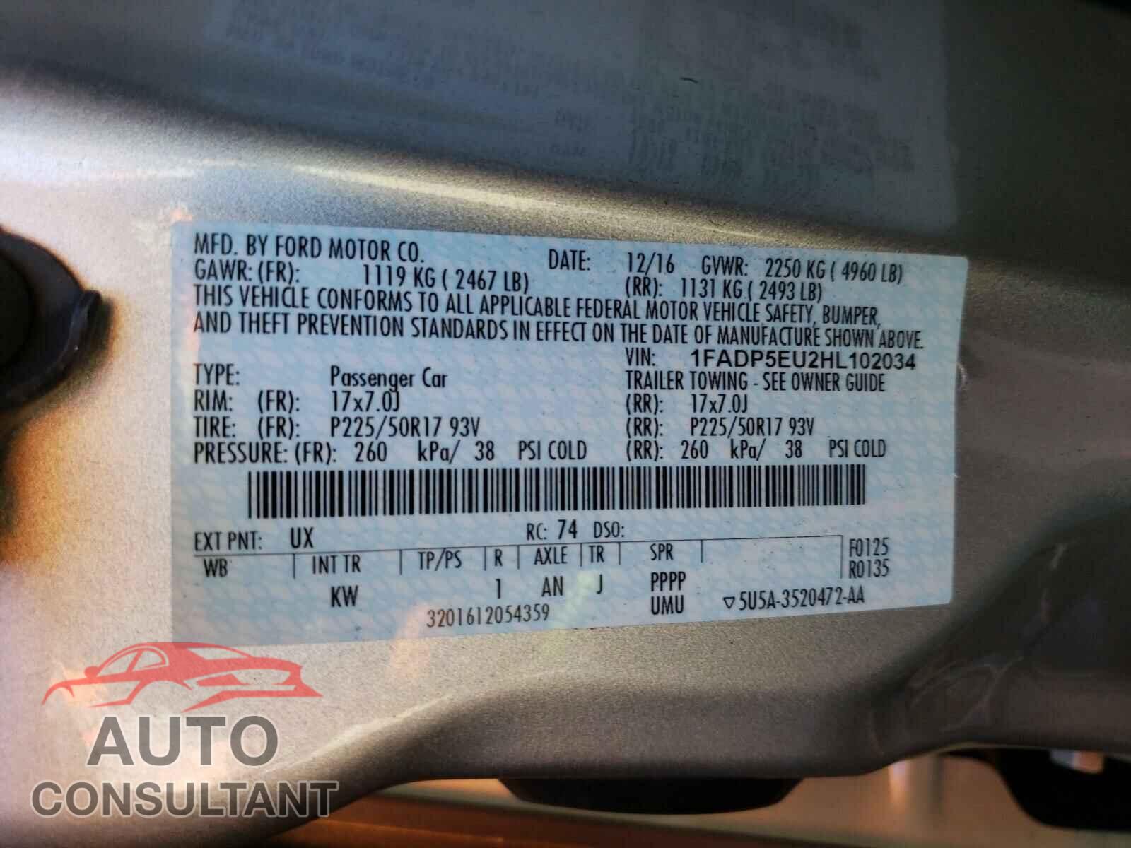 FORD CMAX 2017 - 1FADP5EU2HL102034