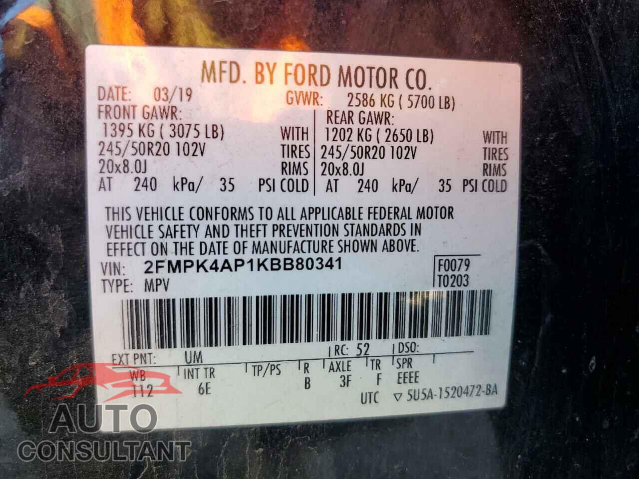 FORD EDGE 2019 - 2FMPK4AP1KBB80341