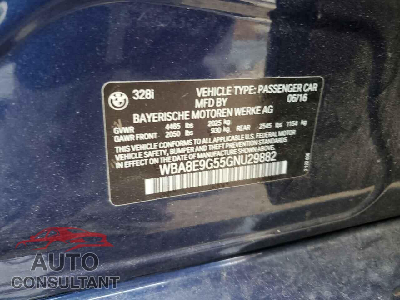 BMW 3 SERIES 2016 - WBA8E9G55GNU29882