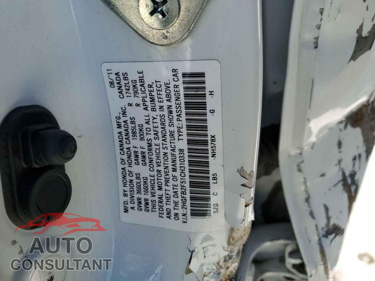 HONDA CIVIC 2012 - 2HGFB2F51CH310338