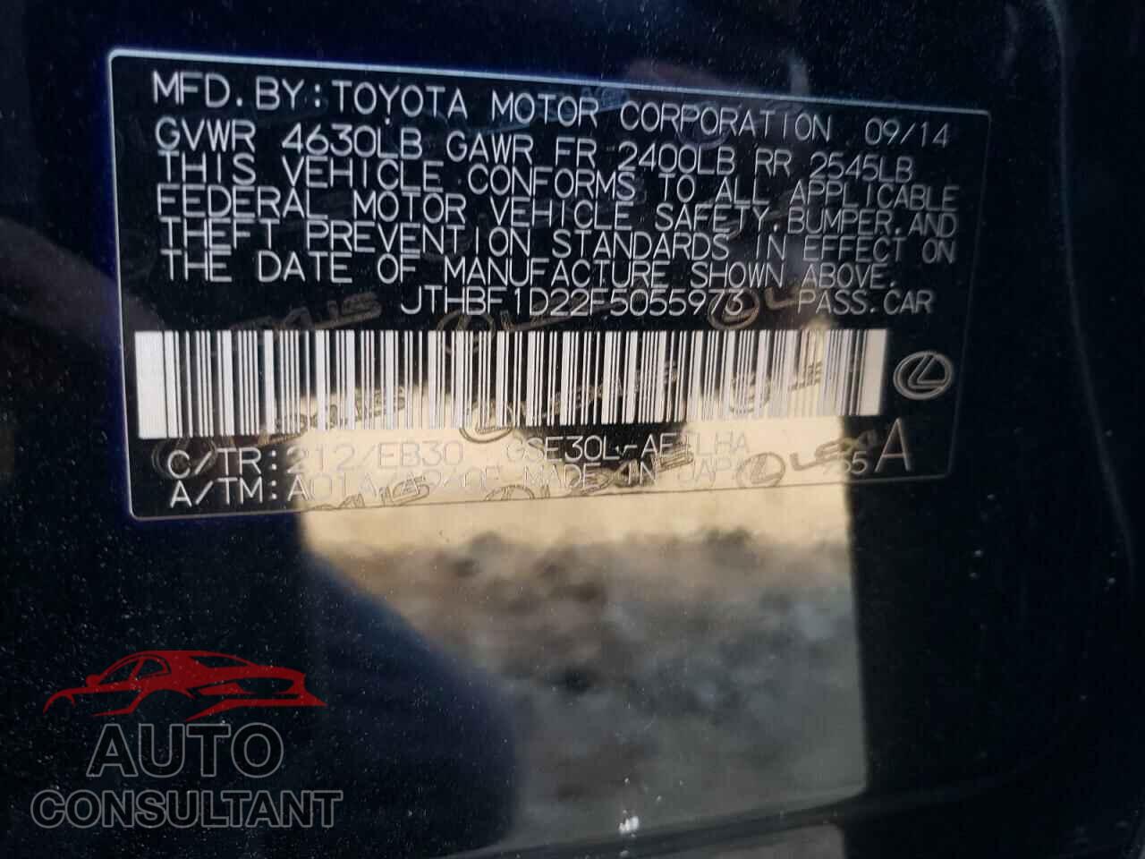 LEXUS IS 2015 - JTHBF1D22F5055973