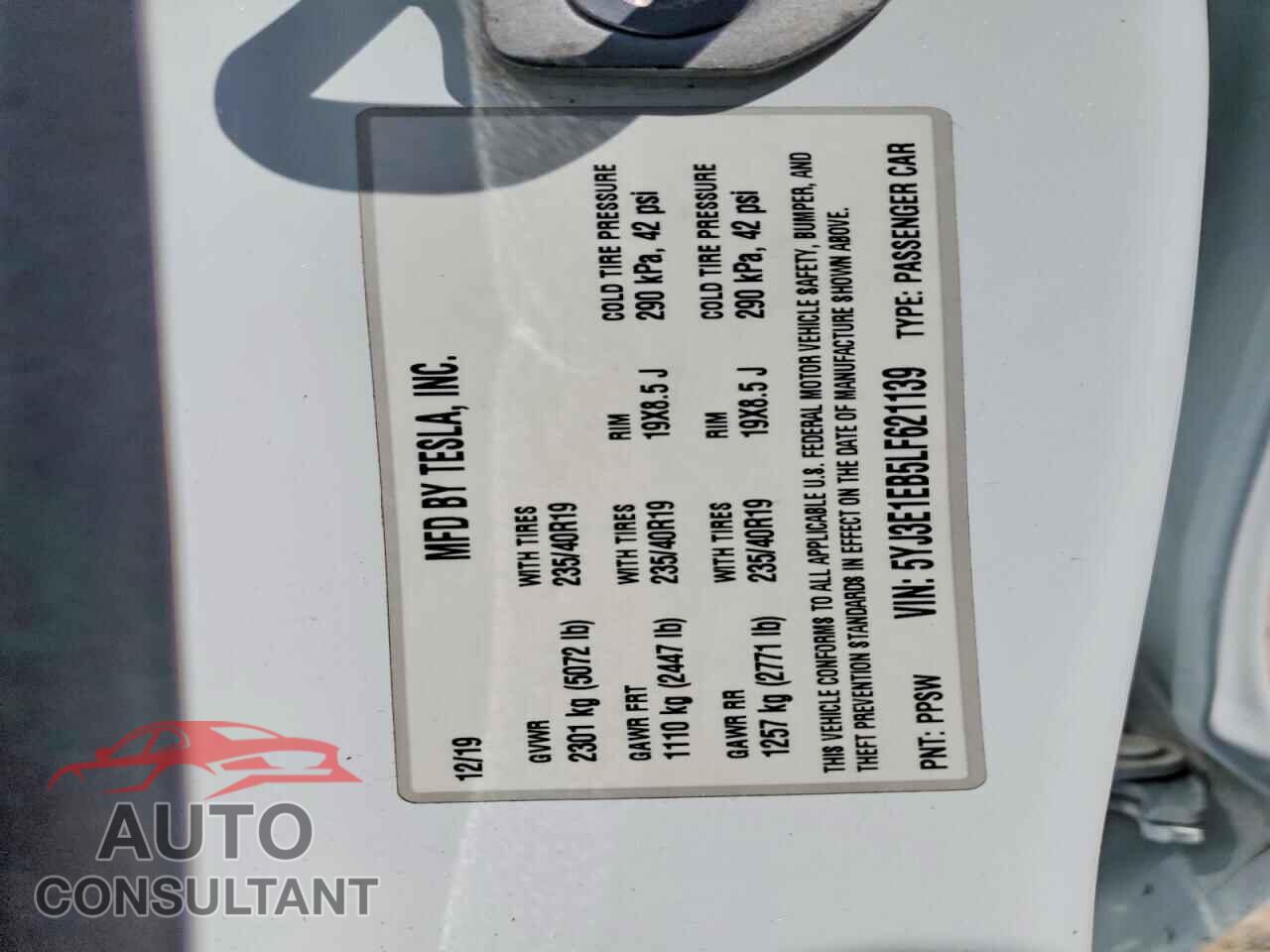 TESLA MODEL 3 2020 - 5YJ3E1EB5LF621139