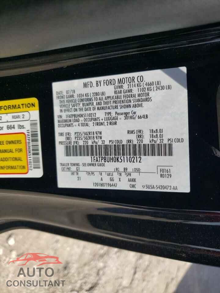 FORD MUSTANG 2019 - 1FATP8UH0K5110212