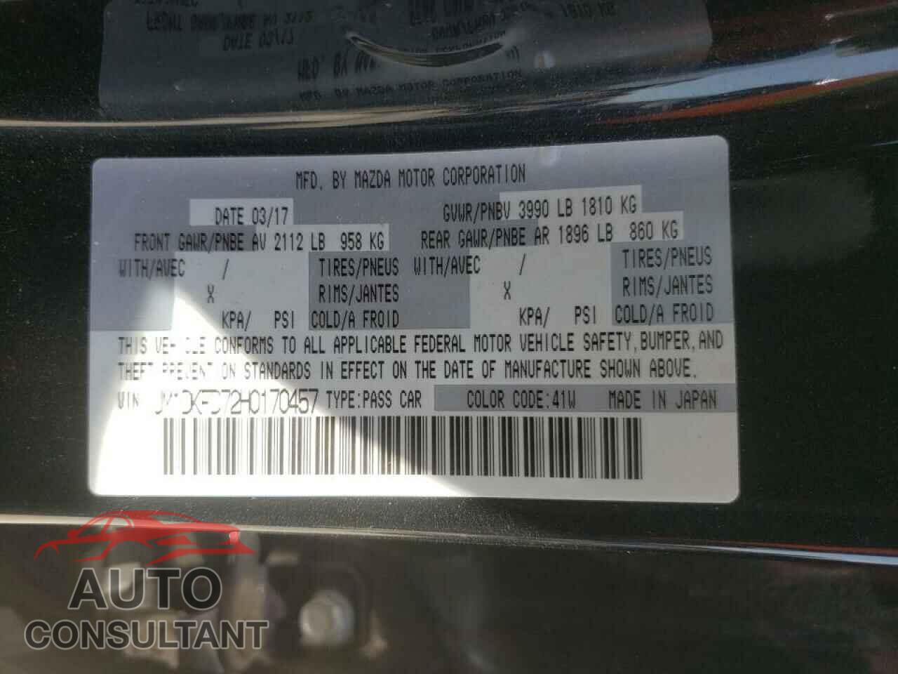 MAZDA CX-3 2017 - JM1DKFD72H0170457