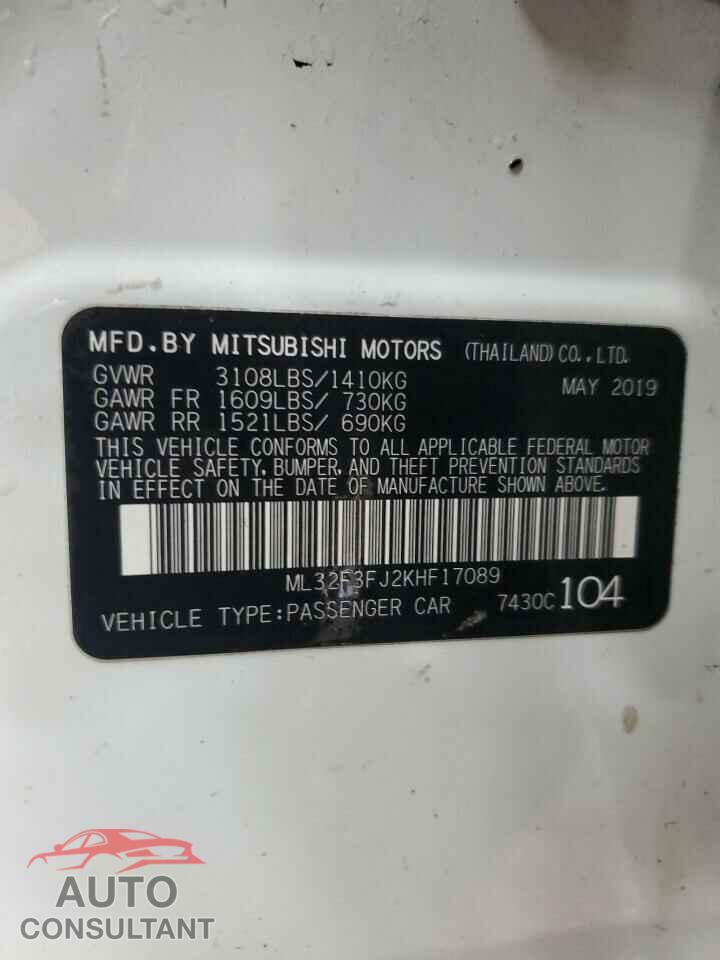 MITSUBISHI MIRAGE 2019 - ML32F3FJ2KHF17089
