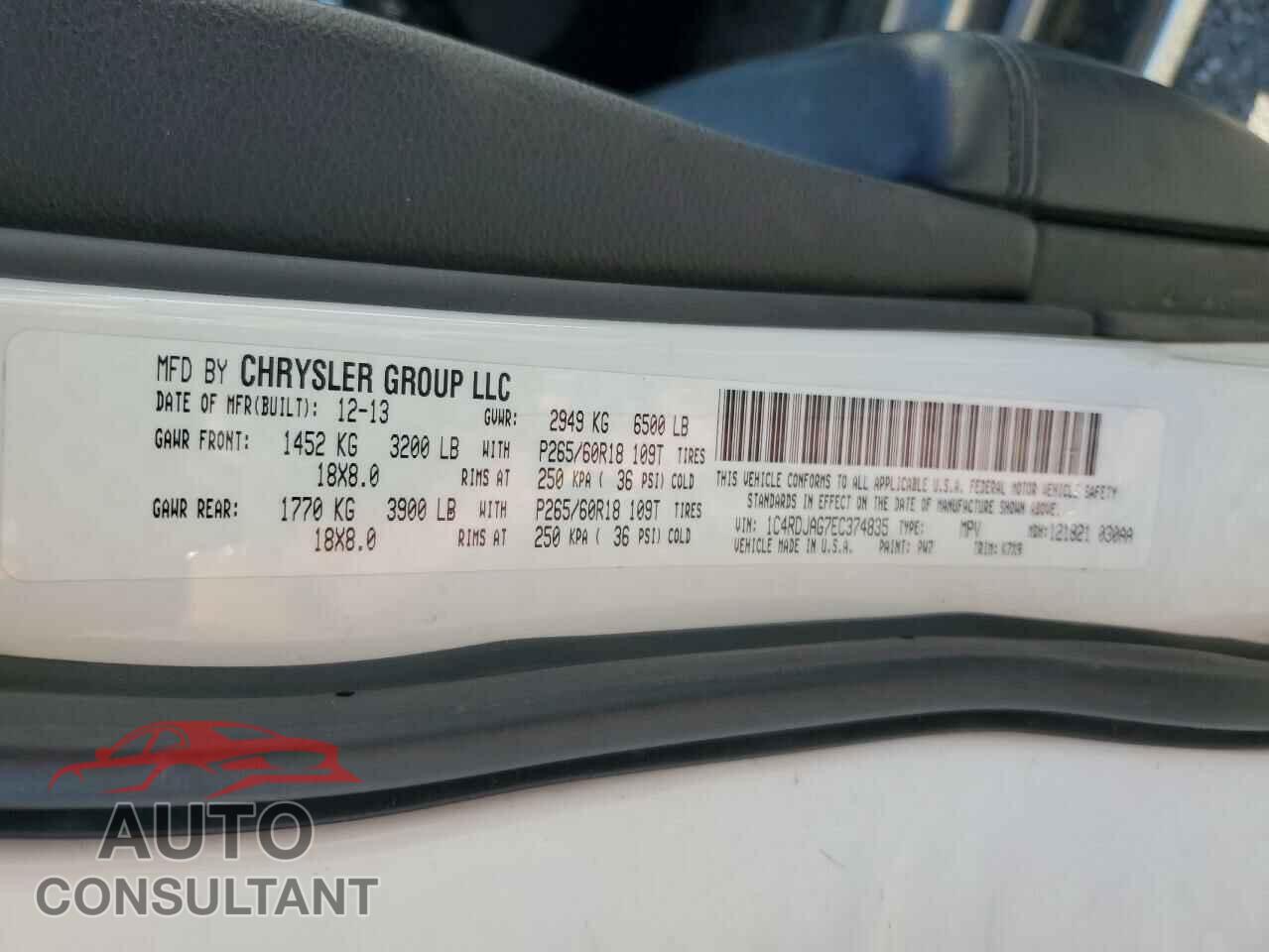 DODGE DURANGO 2014 - 1C4RDJAG7EC374835