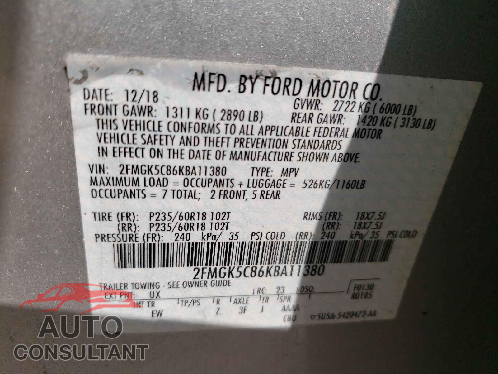 FORD FLEX 2019 - 2FMGK5C86KBA11380