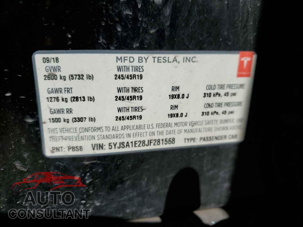 TESLA MODEL S 2018 - 5YJSA1E28JF281568