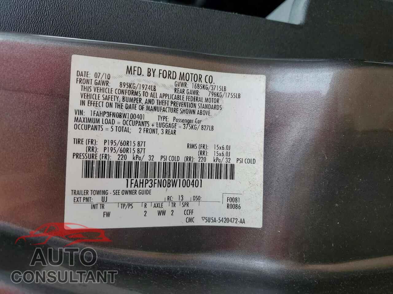 FORD FOCUS 2011 - 1FAHP3FN0BW100401